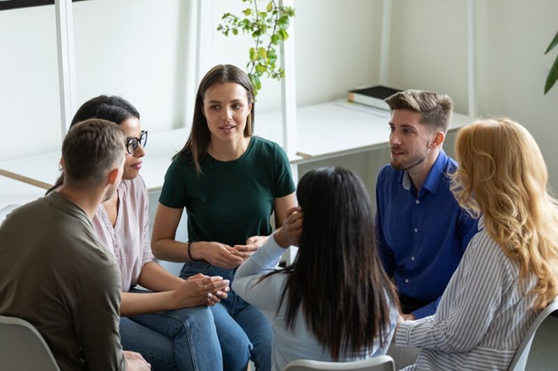 Support group in a rehabilitation center after a successful drug detox